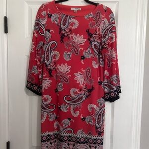 Studio One Red Paisley Long Sleeve Dress